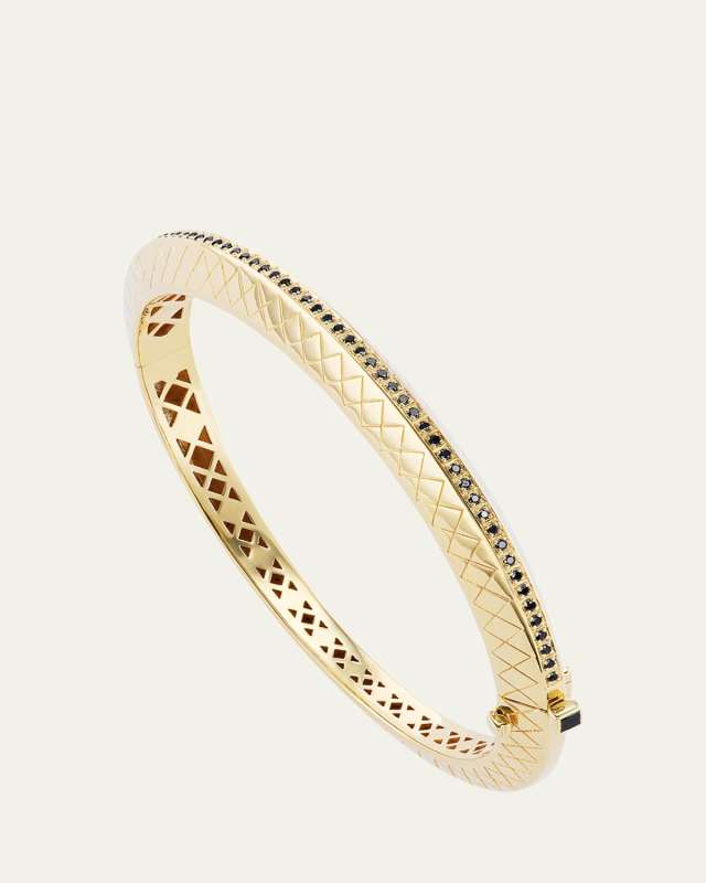 Temple Tile Thin Bangle in 18K Yellow Gold with Black Diamonds